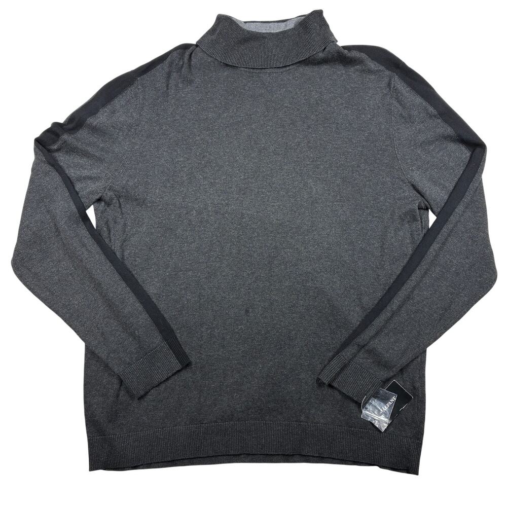 Alfani Sweater Mens XL Charcoal Gray Turtleneck Knit Black Trim Cotton Blend NEW